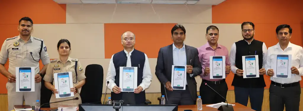 Chief Electoral Officer Manish Garg (third from left) launching the Election Quiz App.