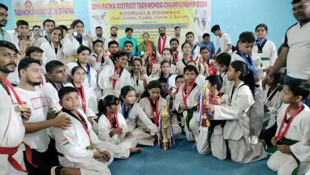 The 29th Patna District Taekwondo Championship 2024 prize distribution.
